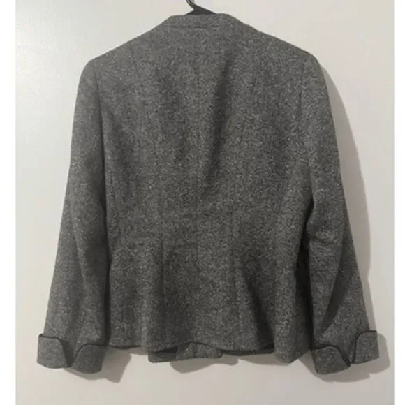 Talbots Italy Womens Black Wool Tweed Plaid Notched Collar Button Blazer sz‎ 8 - Picture 3 of 5